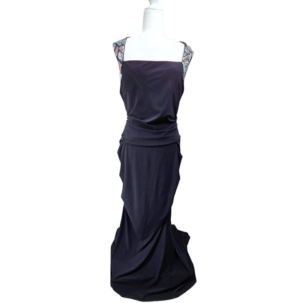 Xscape Black Embellished Cap Sleeve Open Back Mermaid Gown